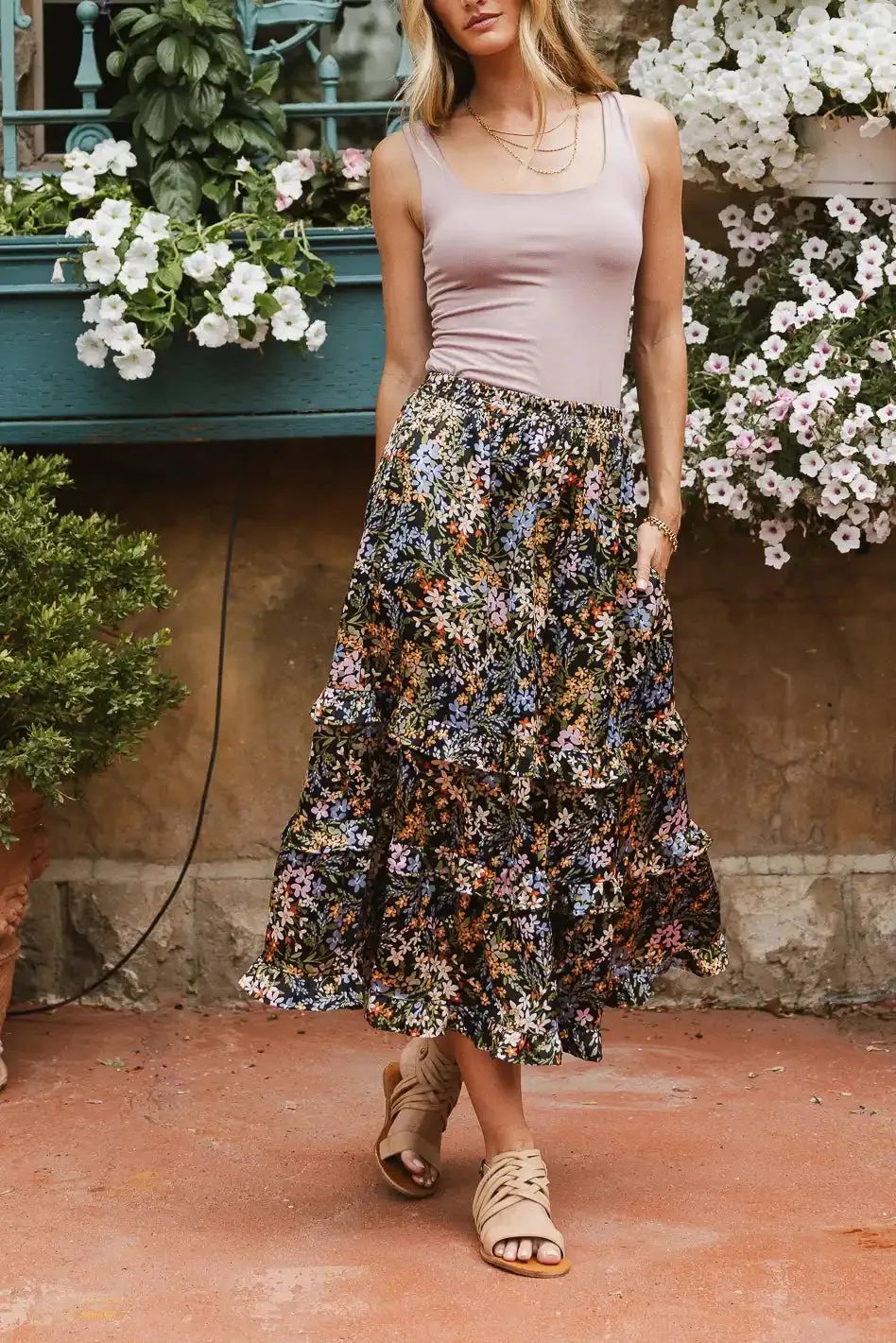 Dimitria Floral Midi Skirt in Black - FINAL SALE