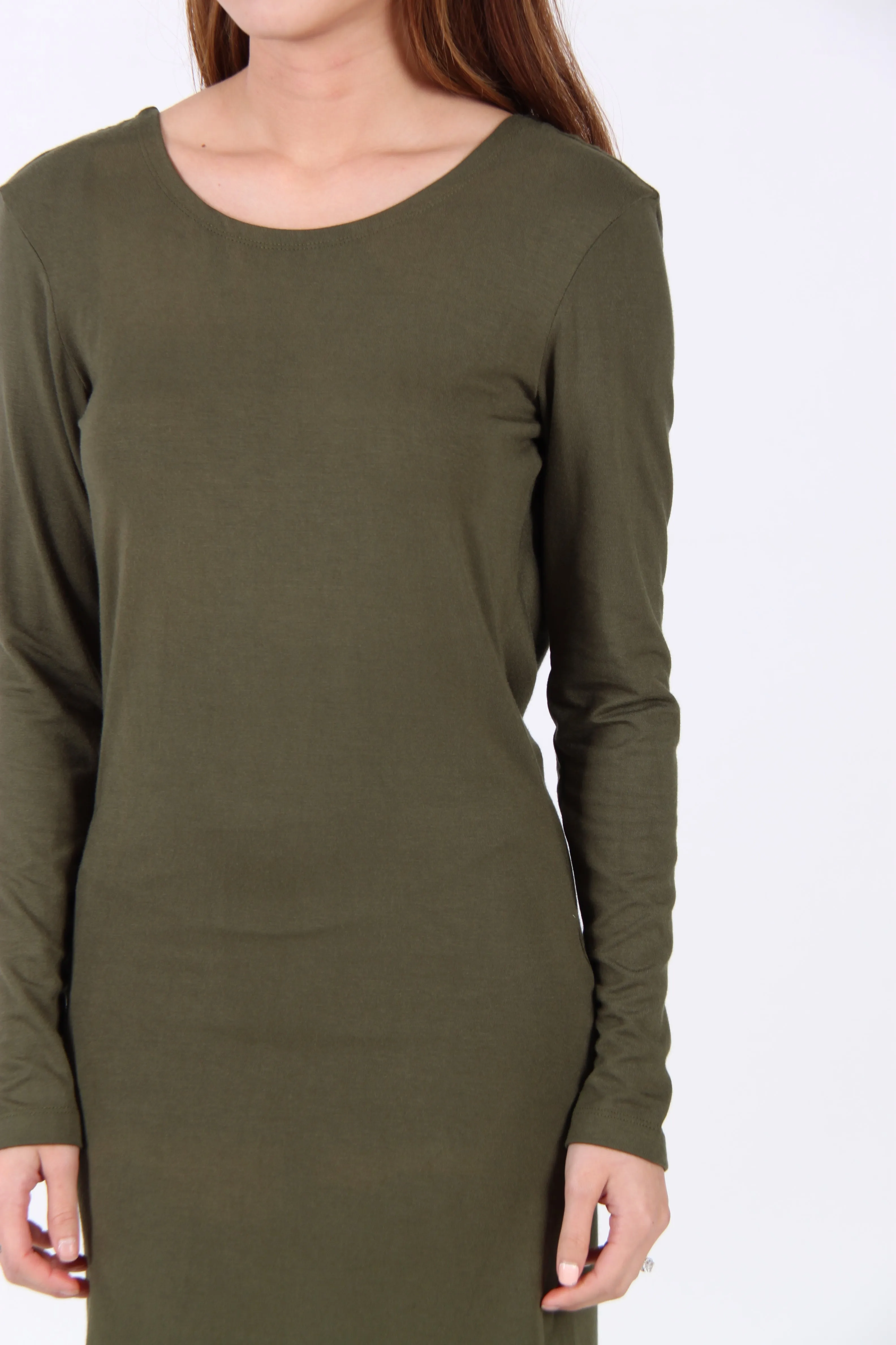 Drape Back Long Sleeve Dress in Olive