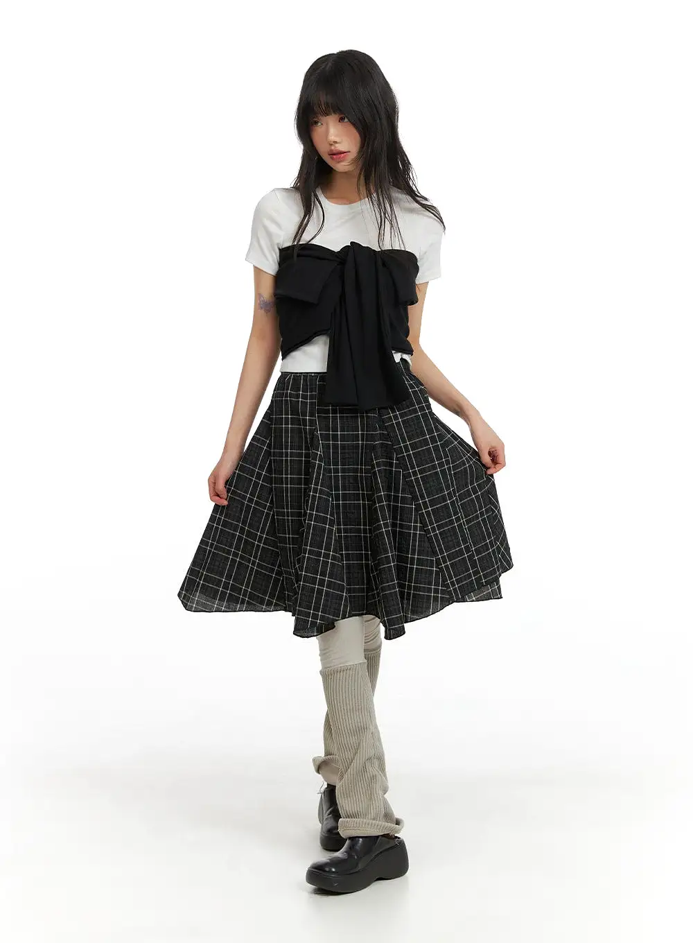 Flared Checkered Midi Skirt CM413