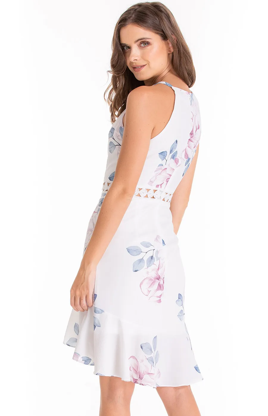 Floral Halter Dress with Trim Detail (SDR511A)