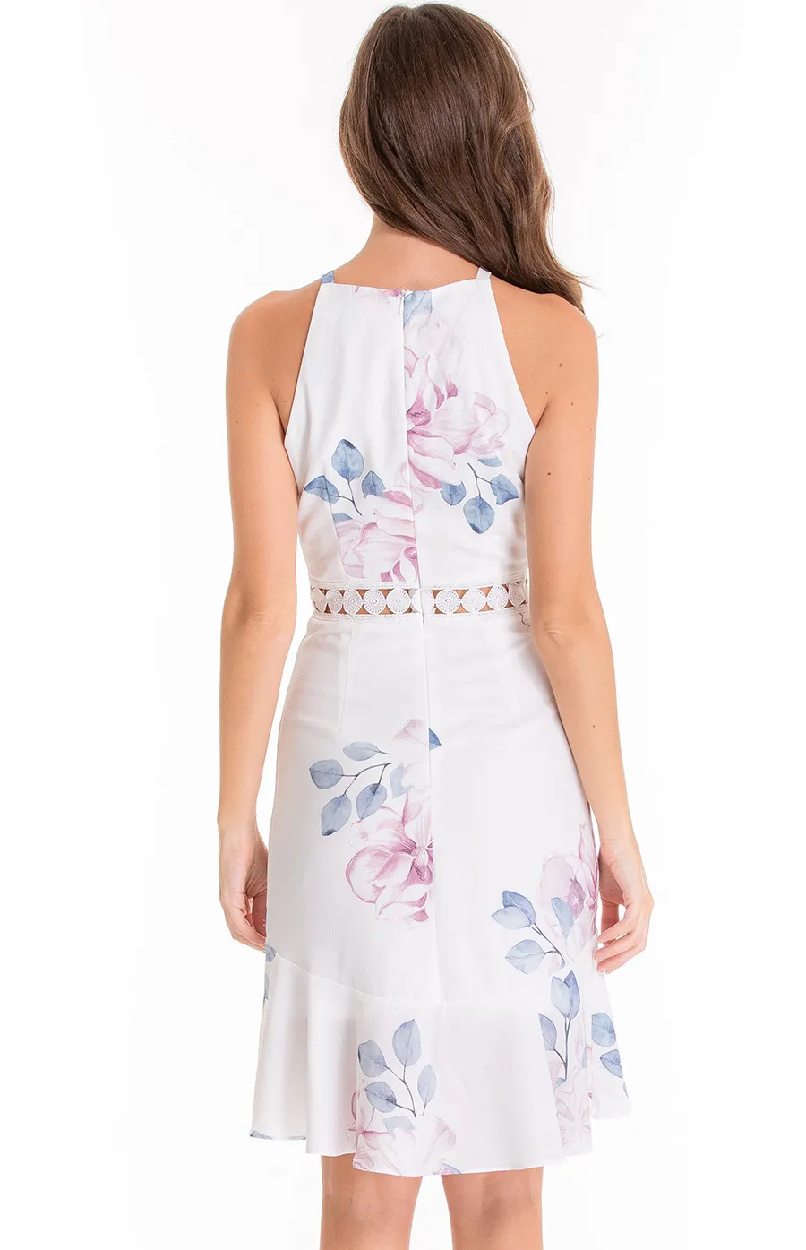 Floral Halter Dress with Trim Detail (SDR511A)