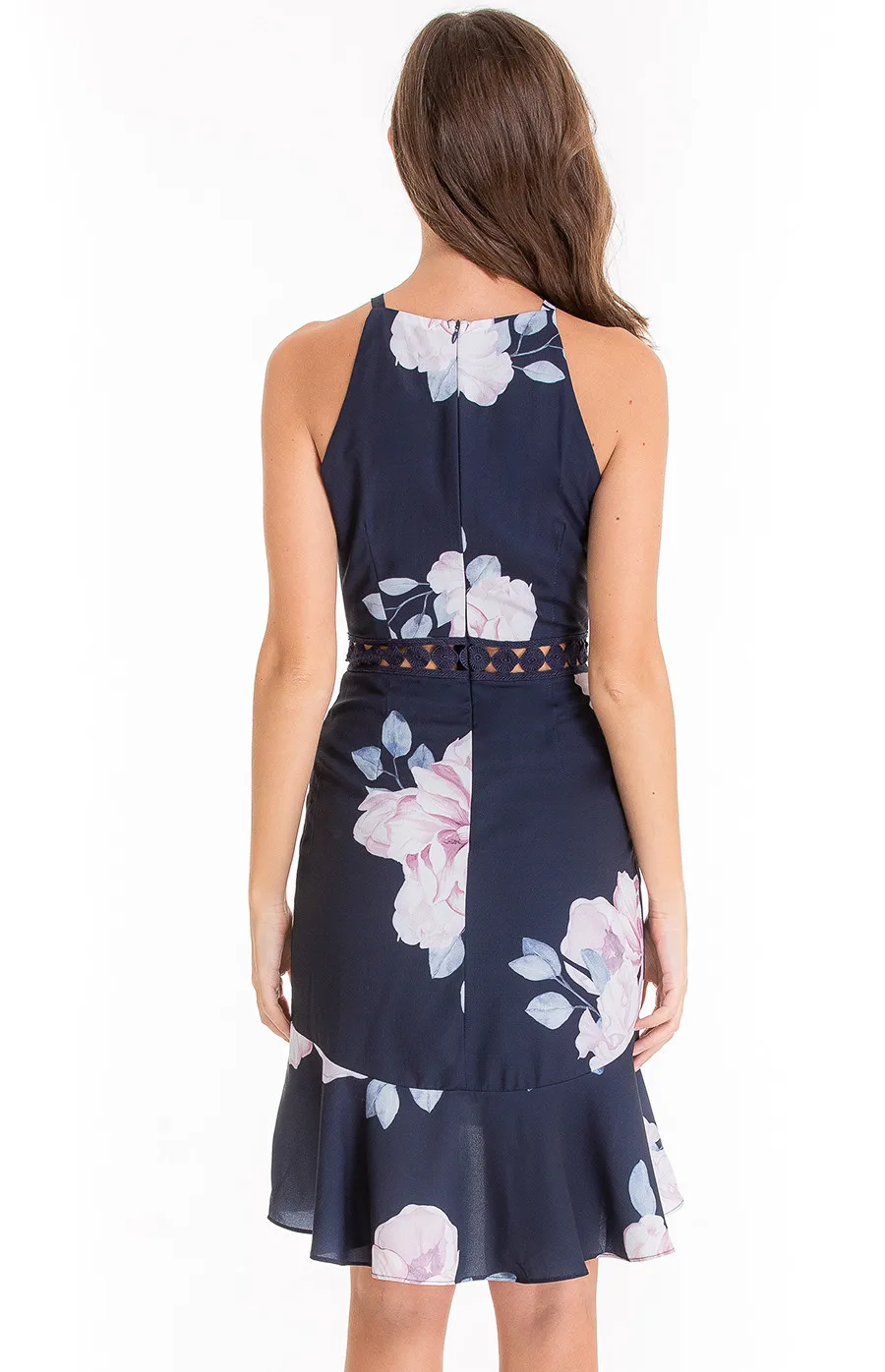 Floral Halter Dress with Trim Detail (SDR511A)