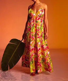 Floral Maxi Dress - Lime Pink Cosmo