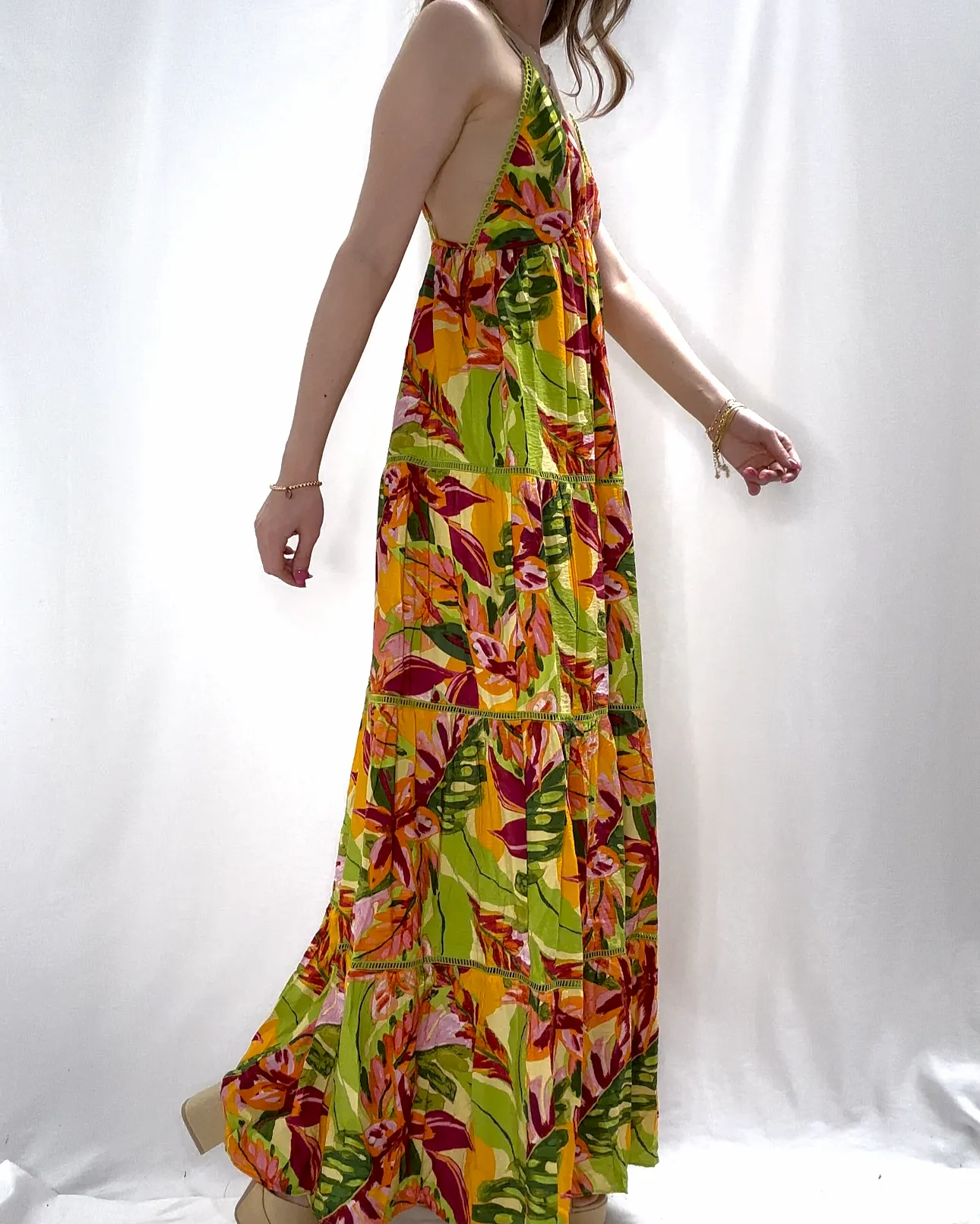 Floral Maxi Dress - Lime Pink Cosmo