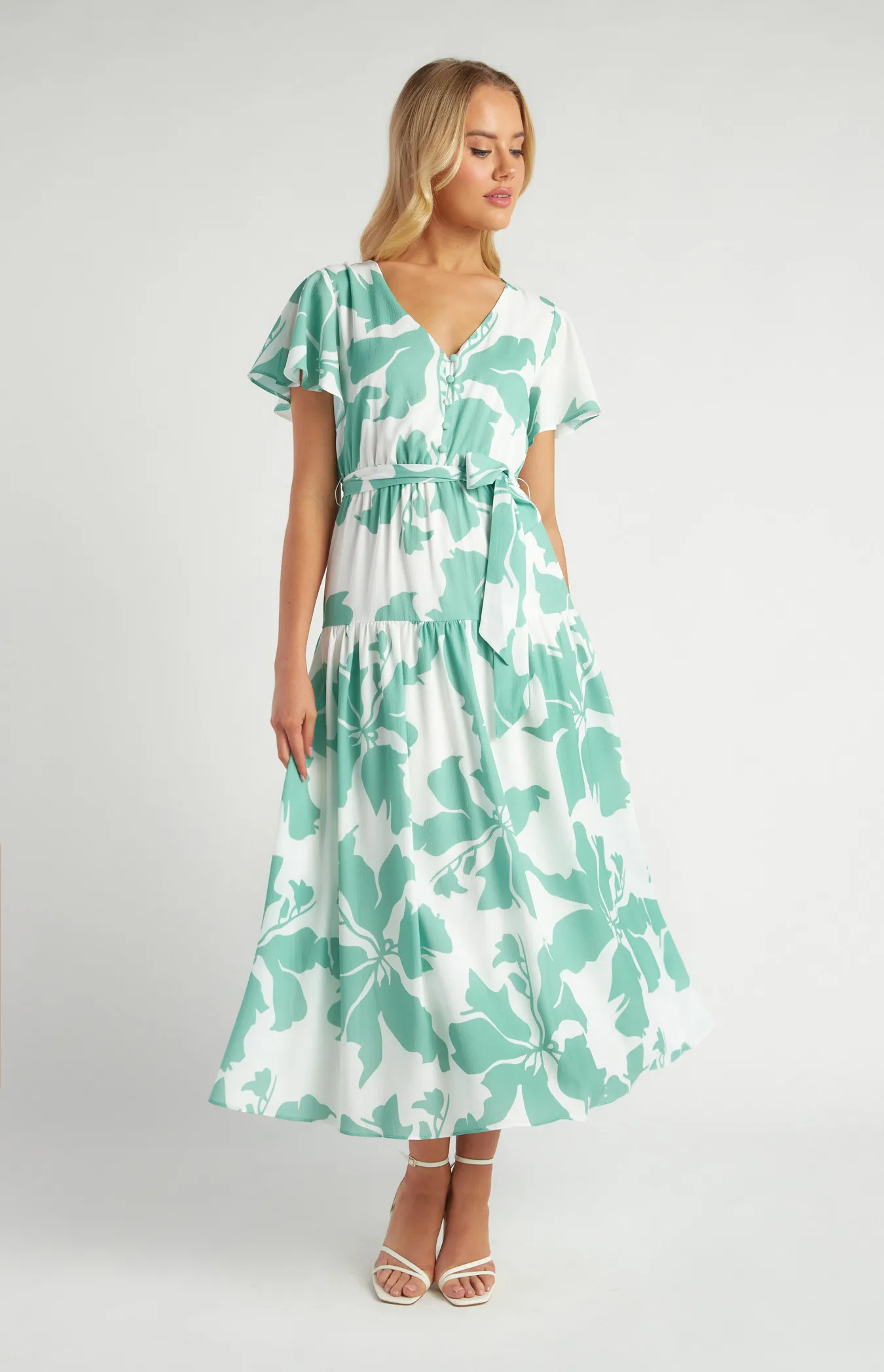 Floral Print Front Button Detail Midi Dress (SDR1650A)