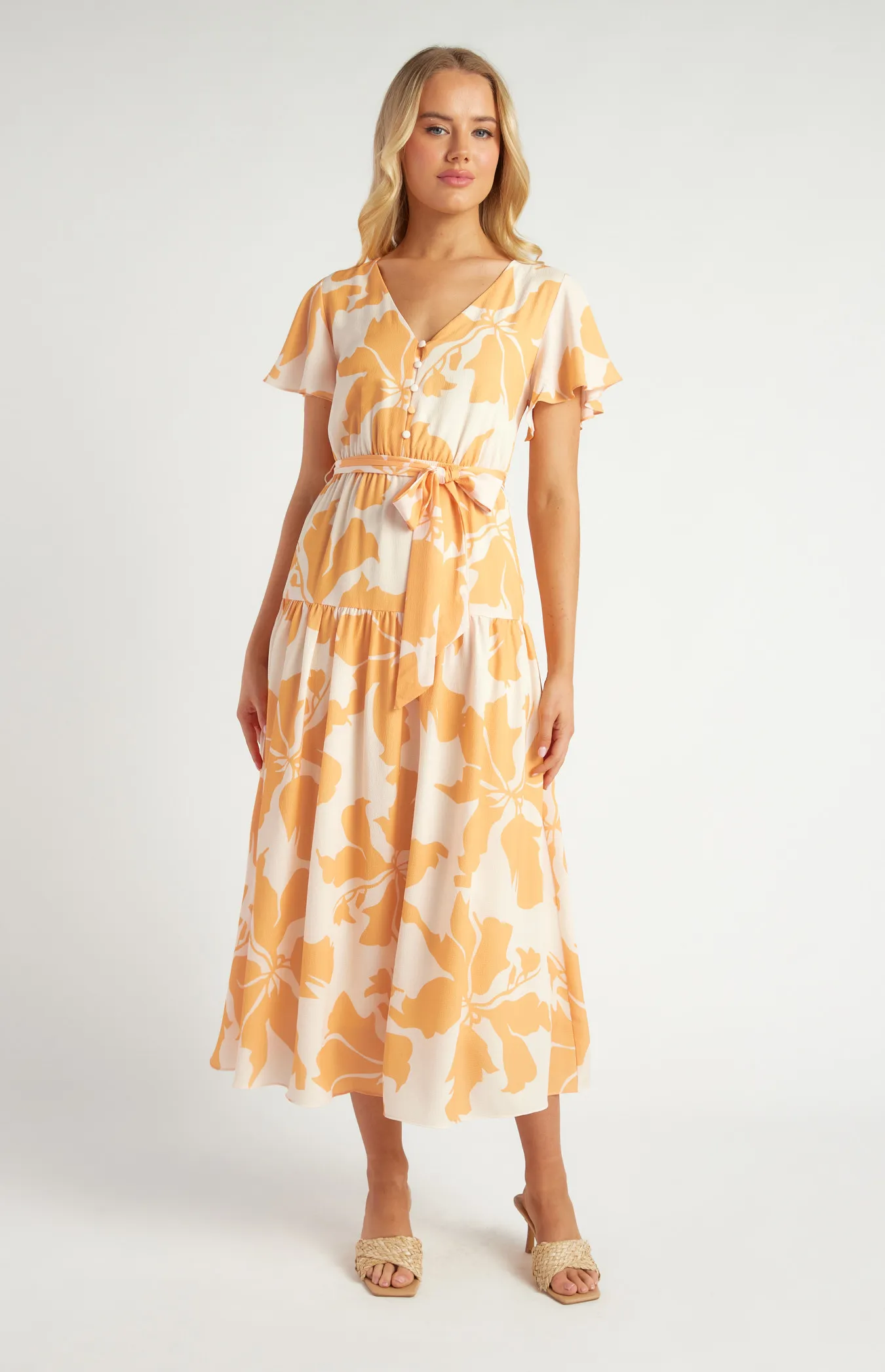 Floral Print Front Button Detail Midi Dress (SDR1650A)