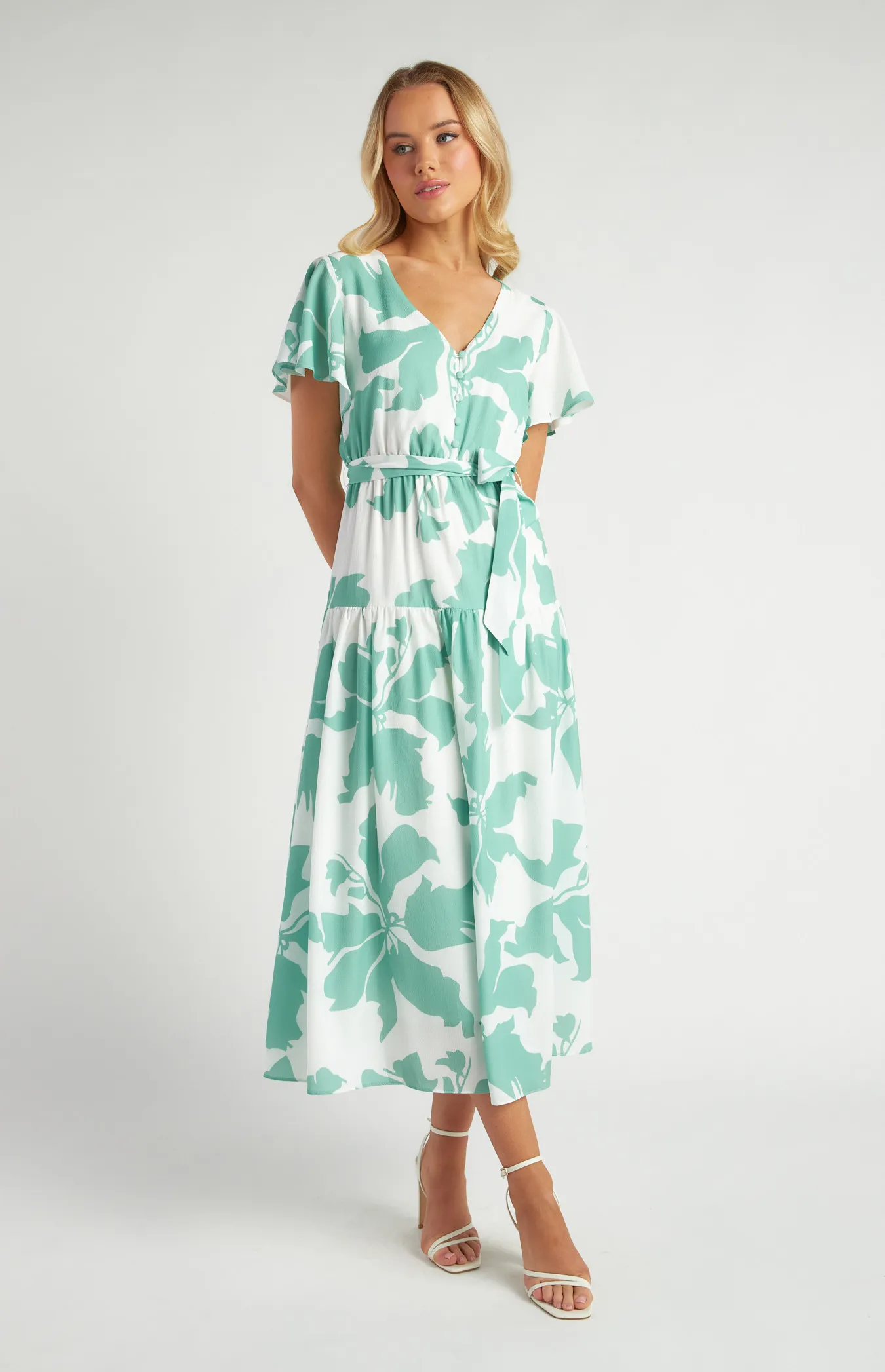 Floral Print Front Button Detail Midi Dress (SDR1650A)