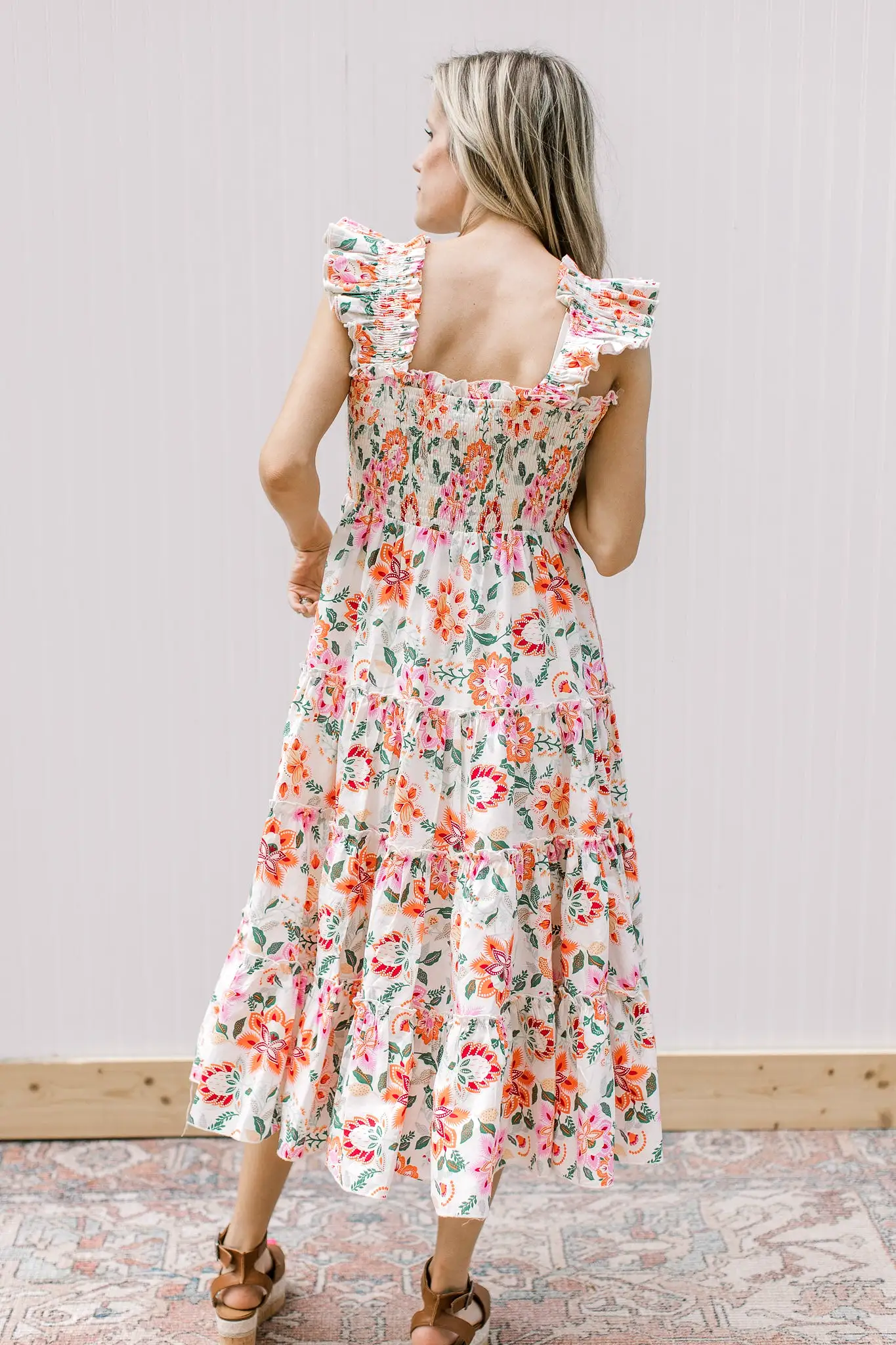 Floral Ruffle Sleeve Midi Dress