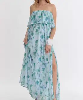 Floral Strapless Maxi Dress - Green Multi