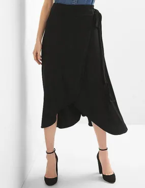 GAP Women Black Drapey Wrap Midi Skirt