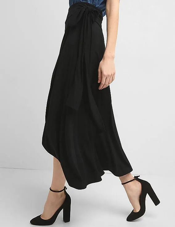 GAP Women Black Drapey Wrap Midi Skirt