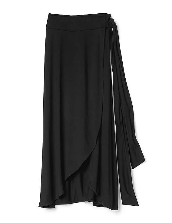 GAP Women Black Drapey Wrap Midi Skirt