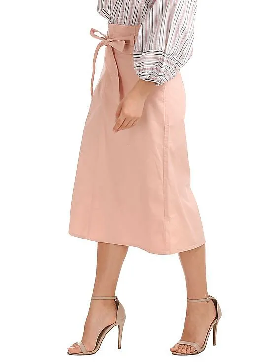 GAP Women Pink Paperbag Waist Utility Midi Skirt With Tie Belt