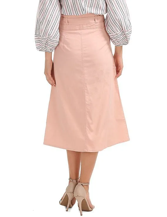 GAP Women Pink Paperbag Waist Utility Midi Skirt With Tie Belt