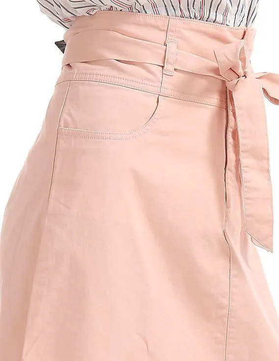 GAP Women Pink Paperbag Waist Utility Midi Skirt With Tie Belt