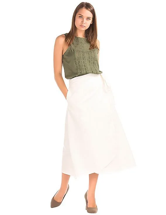 GAP Women White Denim Wrap Midi Skirt