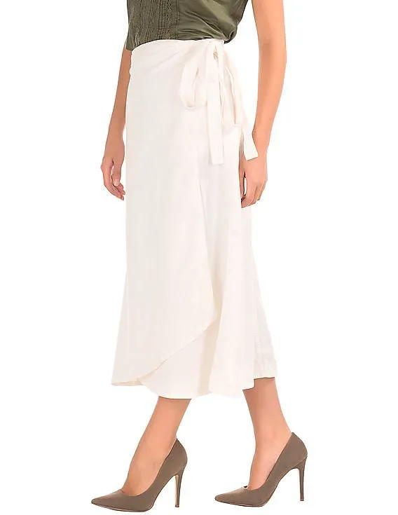 GAP Women White Denim Wrap Midi Skirt