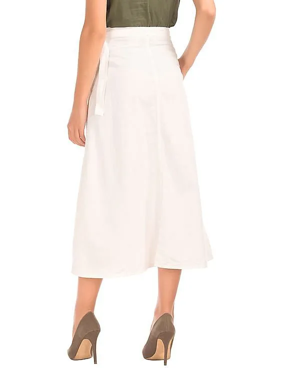 GAP Women White Denim Wrap Midi Skirt