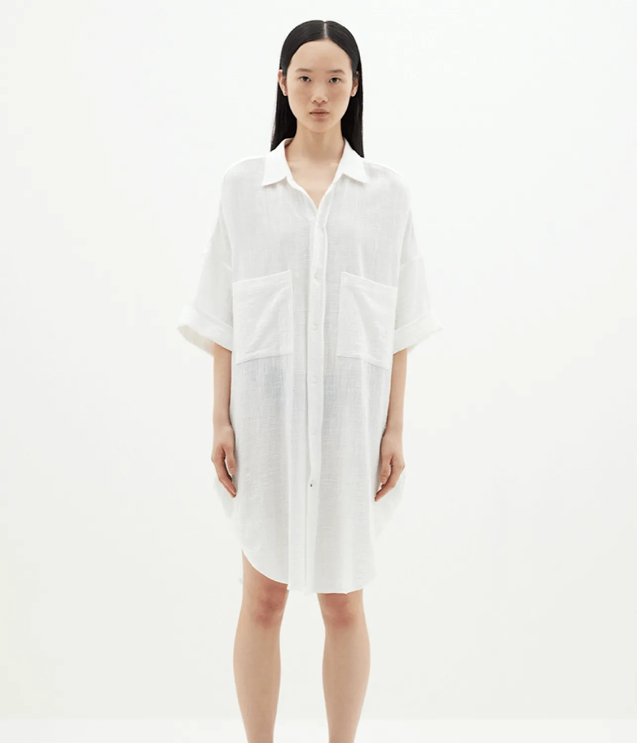 GAUZE OVERSIZED SHIRT DRESS- WHITE