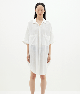 GAUZE OVERSIZED SHIRT DRESS- WHITE