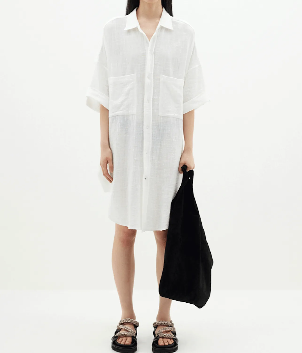 GAUZE OVERSIZED SHIRT DRESS- WHITE