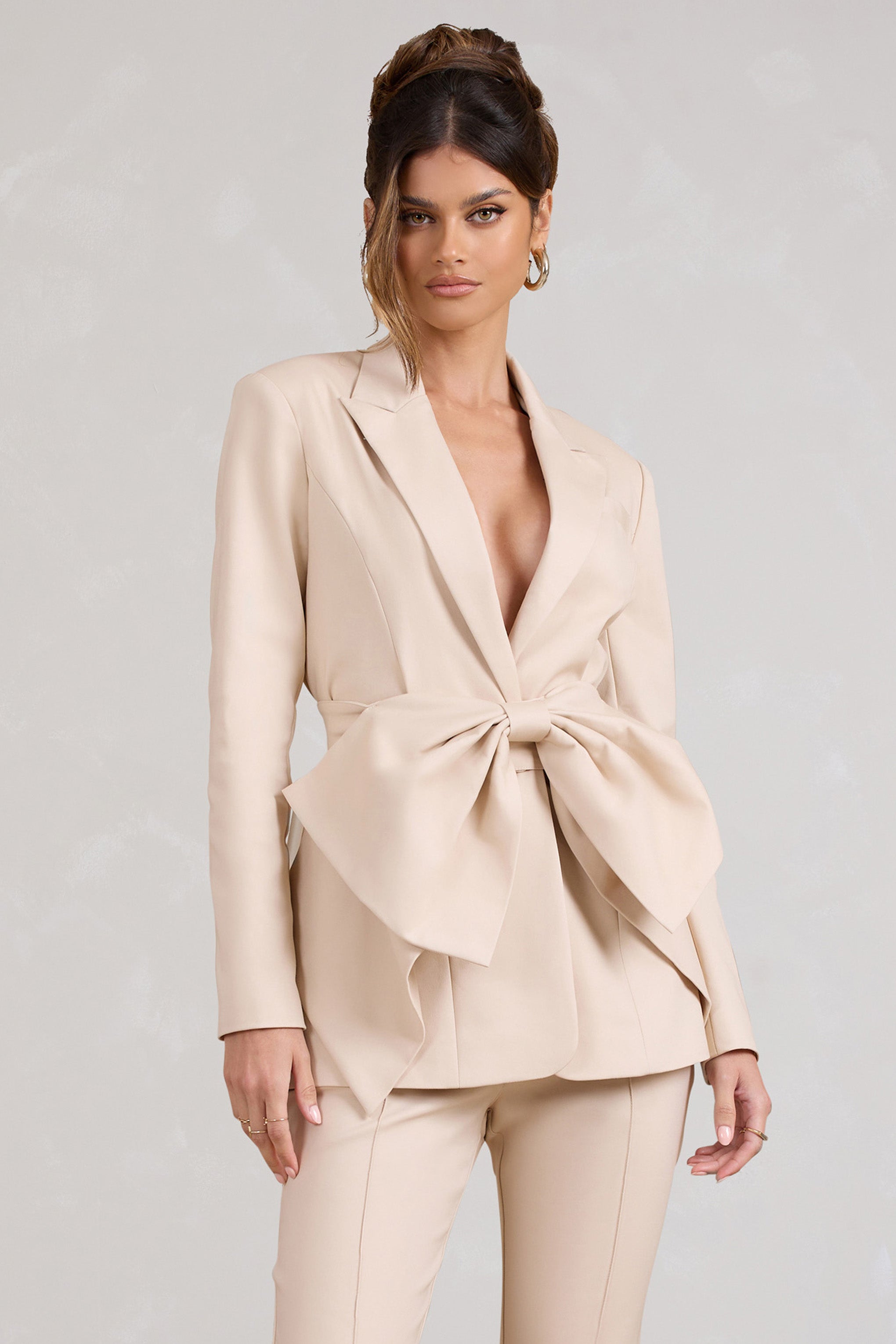 Gifted | Stone Plunge Blazer With Statement Bow