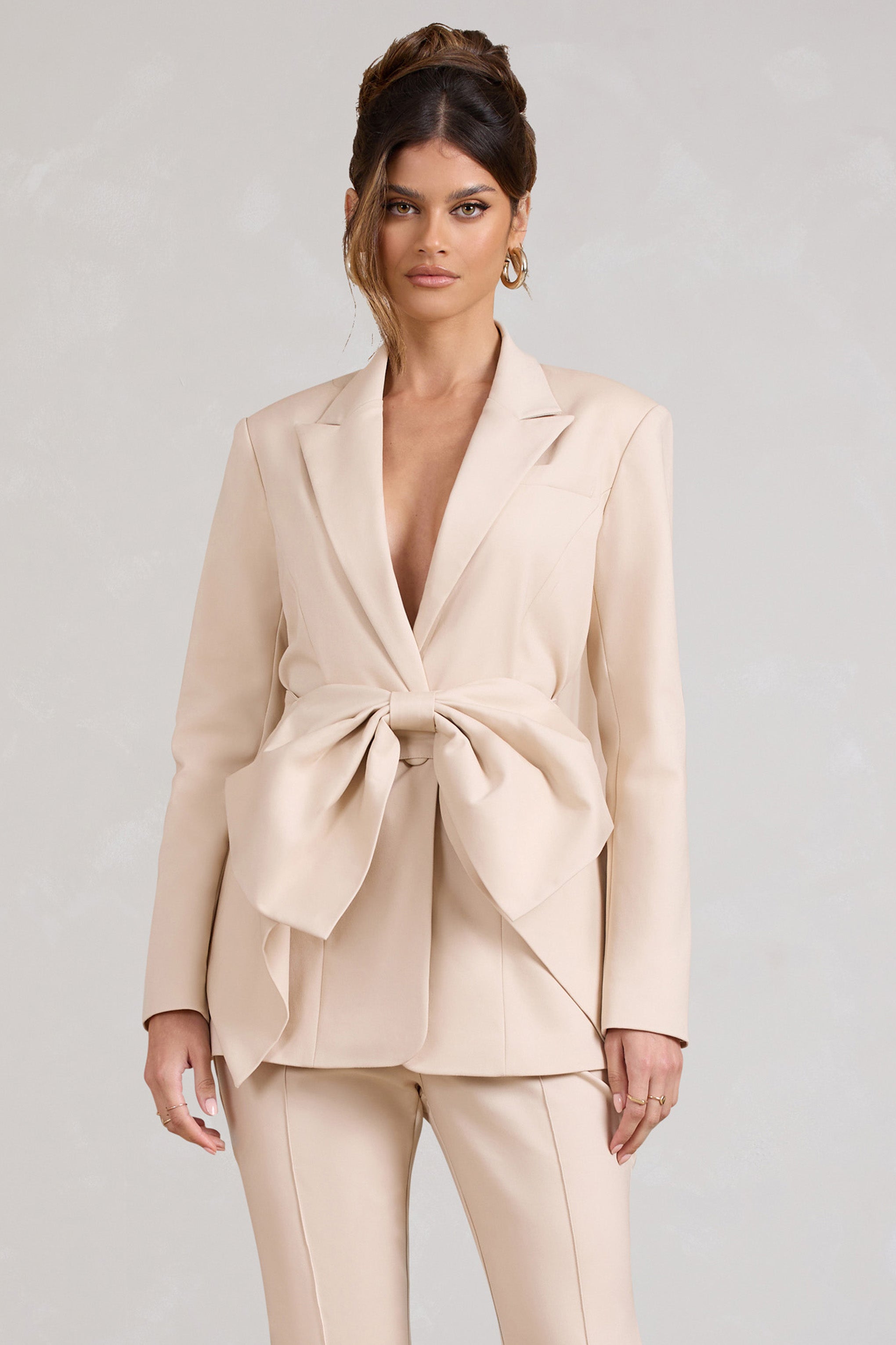 Gifted | Stone Plunge Blazer With Statement Bow