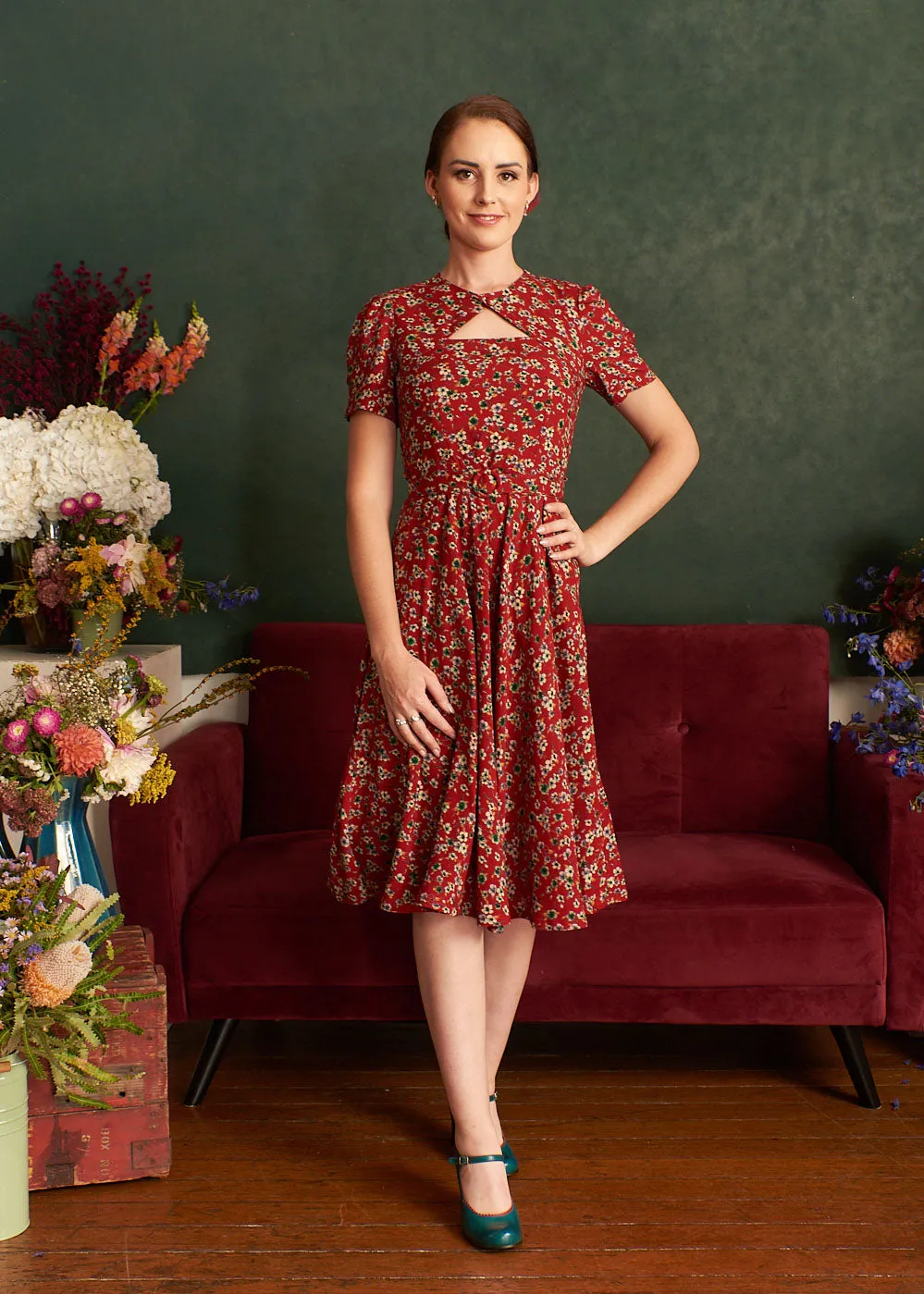 Ginger Burgundy Floral Dress