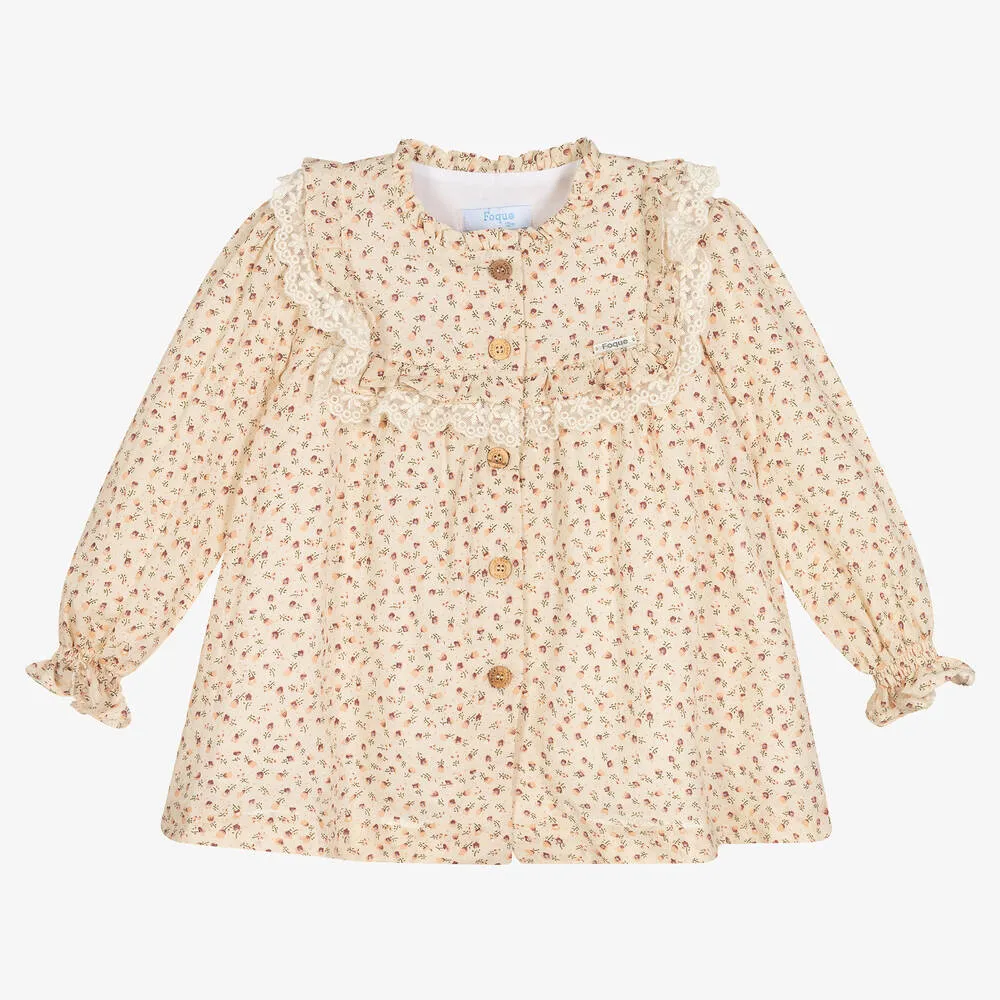 Girls Beige Floral Dress