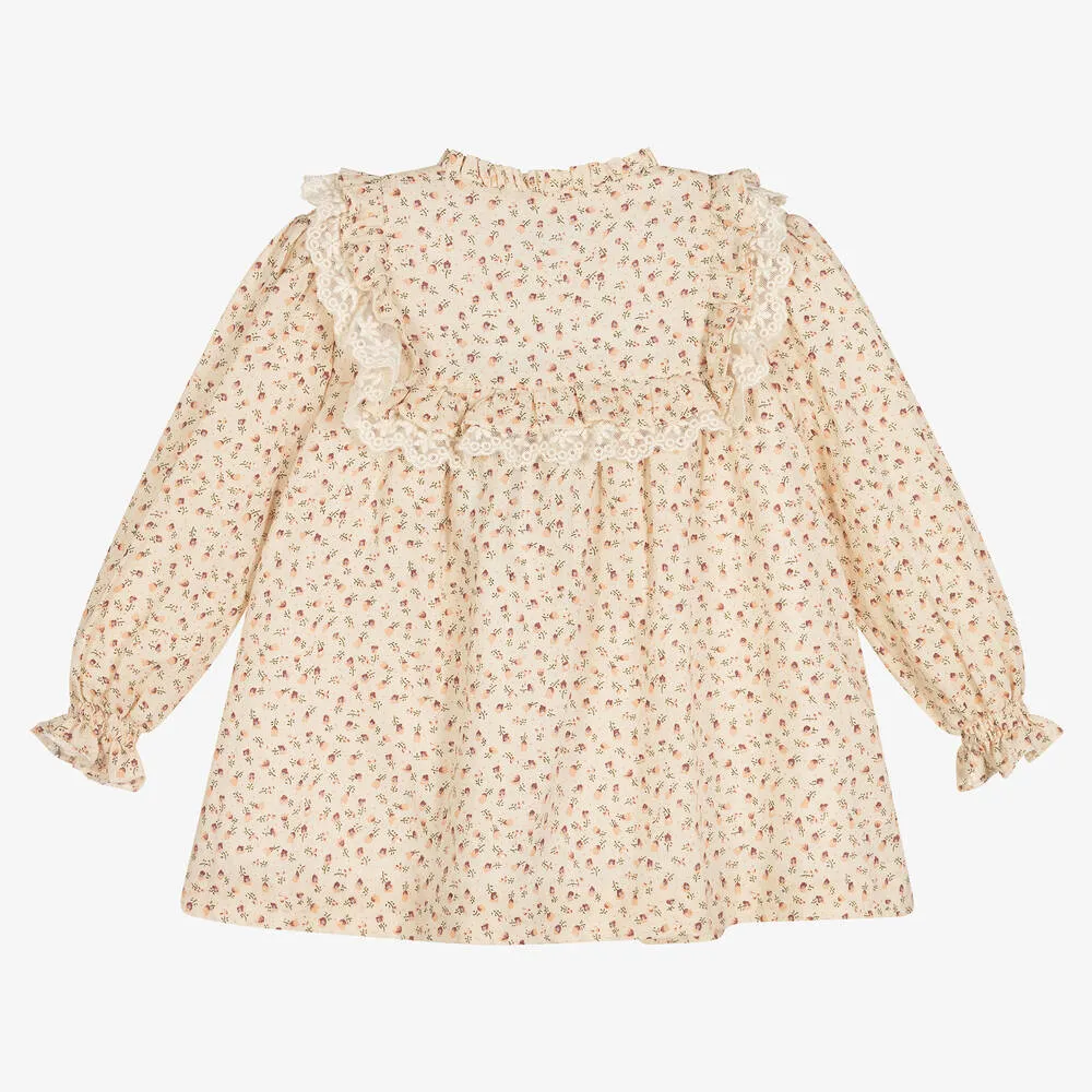 Girls Beige Floral Dress