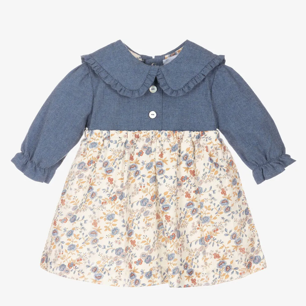 Girls Blue & Ivory Floral Dress