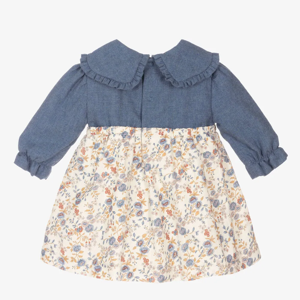 Girls Blue & Ivory Floral Dress