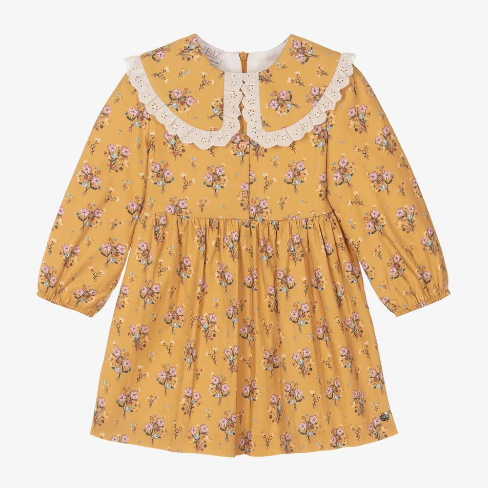 Girls Yellow Cotton Floral Dress