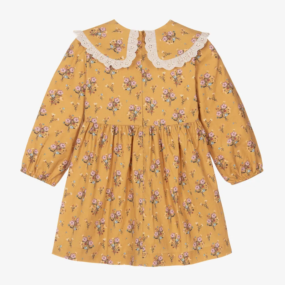 Girls Yellow Cotton Floral Dress