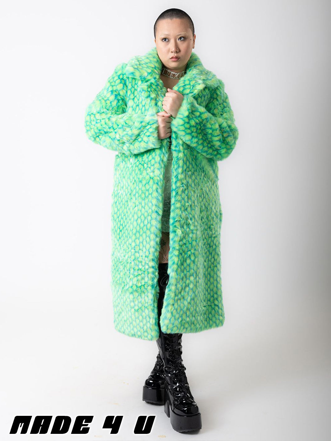 GREEN MERMAID FAUX FUR JACKET - LONG LENGTH  MADE 4 U 