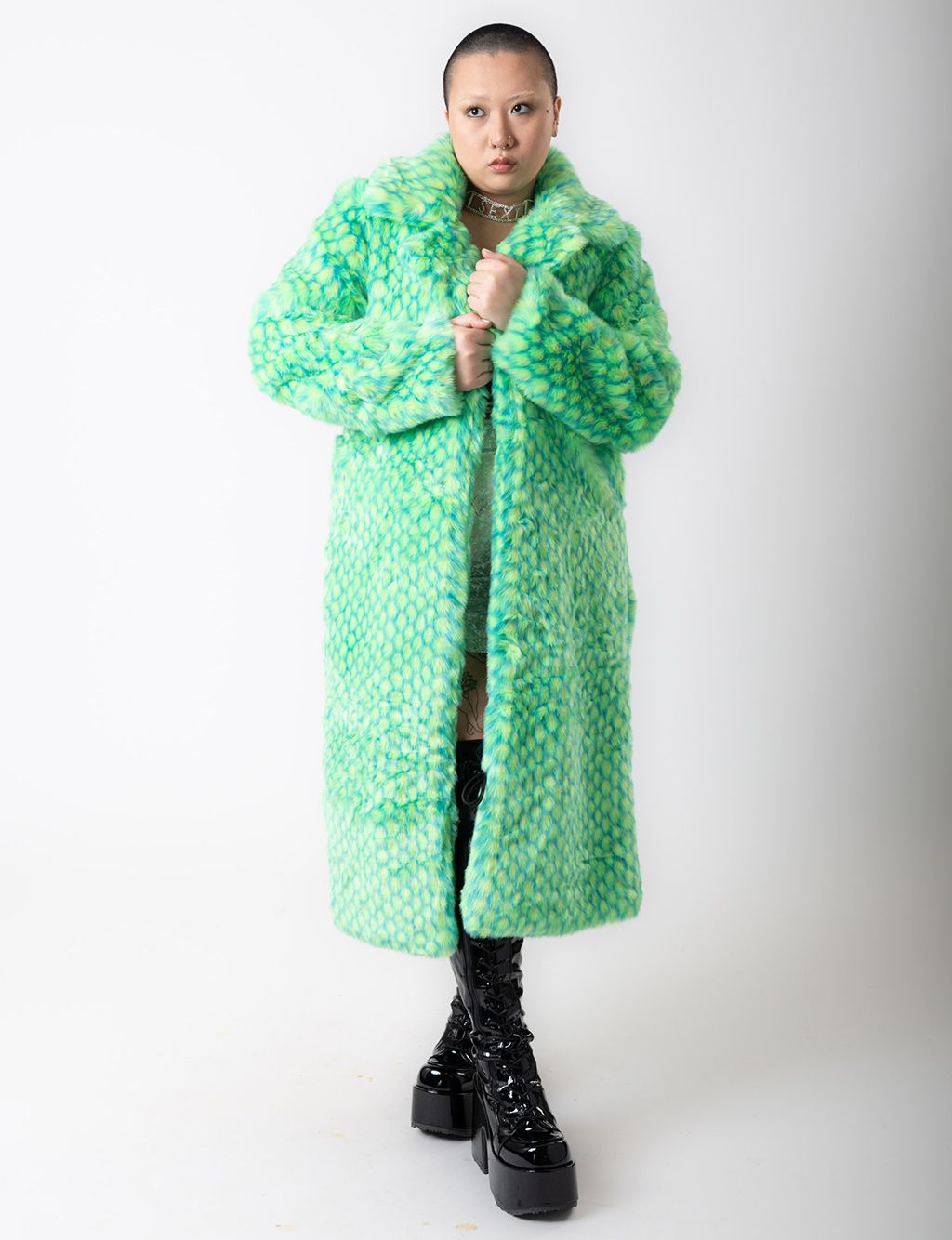 GREEN MERMAID FAUX FUR JACKET - LONG LENGTH  MADE 4 U 