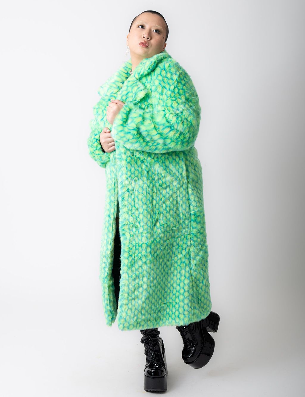 GREEN MERMAID FAUX FUR JACKET - LONG LENGTH  MADE 4 U 