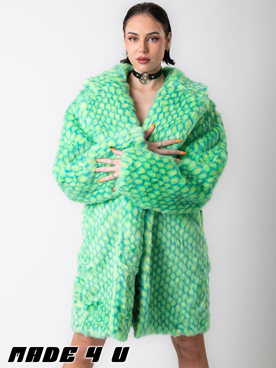 GREEN MERMAID FAUX FUR JACKET - MID LENGTH  MADE 4 U 