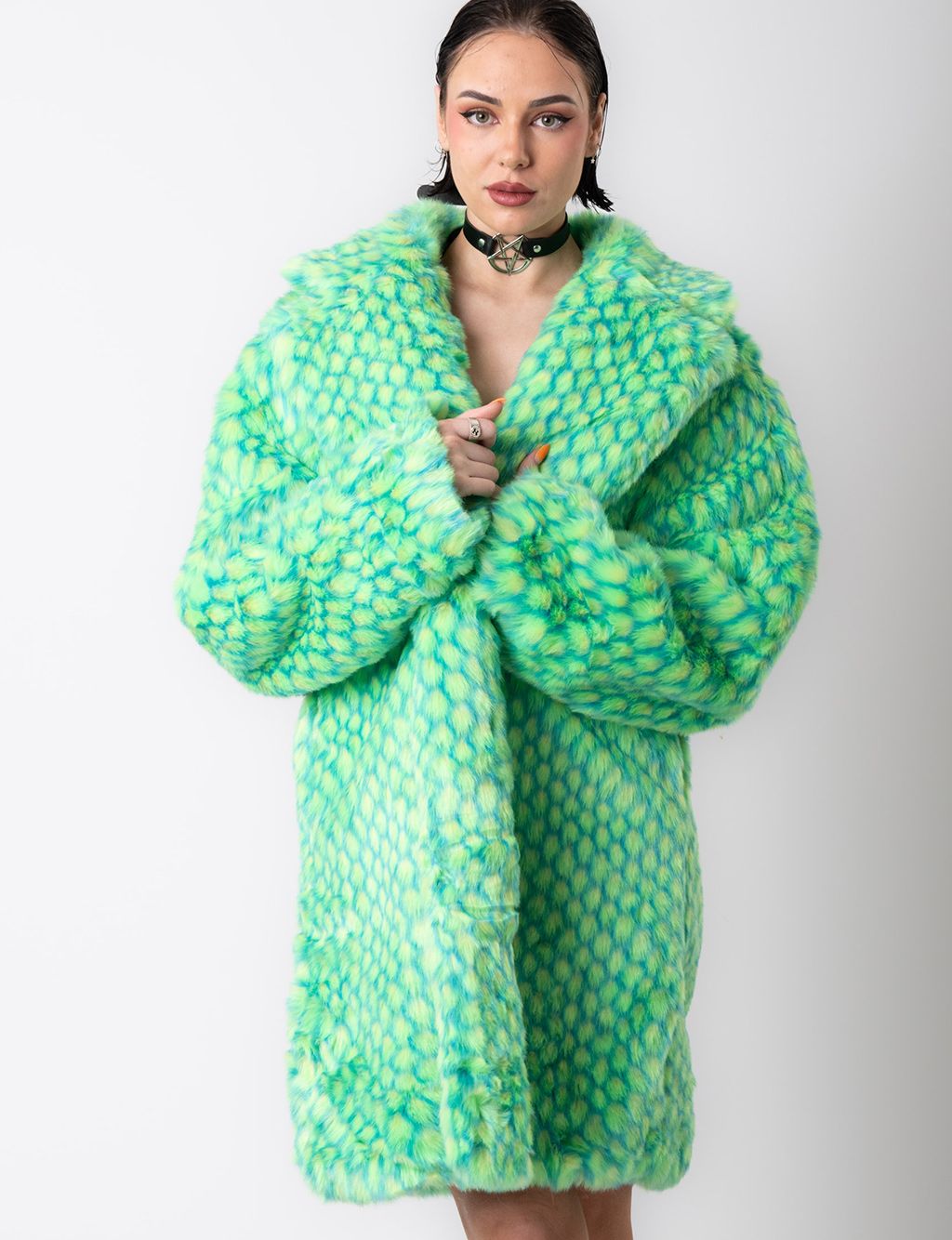 GREEN MERMAID FAUX FUR JACKET - MID LENGTH  MADE 4 U 