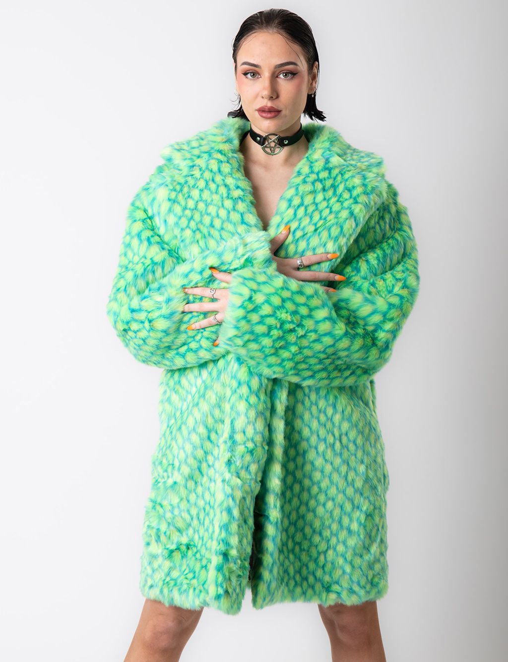 GREEN MERMAID FAUX FUR JACKET - MID LENGTH  MADE 4 U 