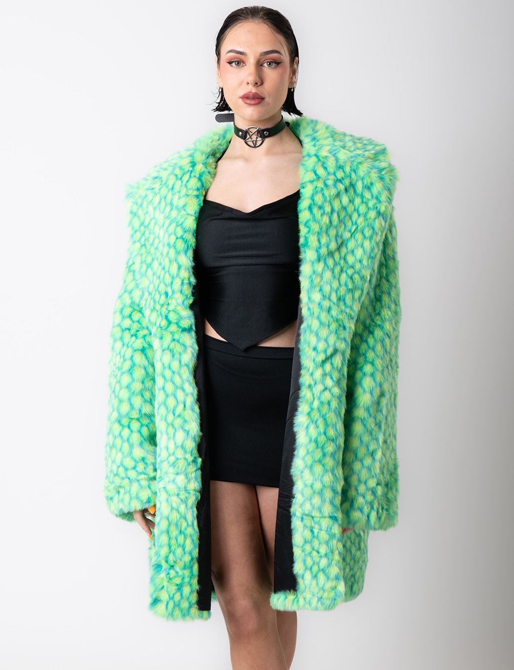 GREEN MERMAID FAUX FUR JACKET - MID LENGTH  MADE 4 U 