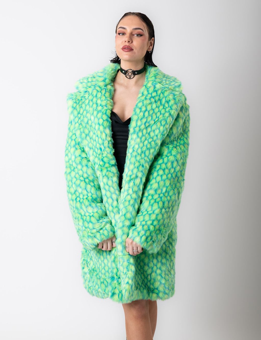 GREEN MERMAID FAUX FUR JACKET - MID LENGTH  MADE 4 U 