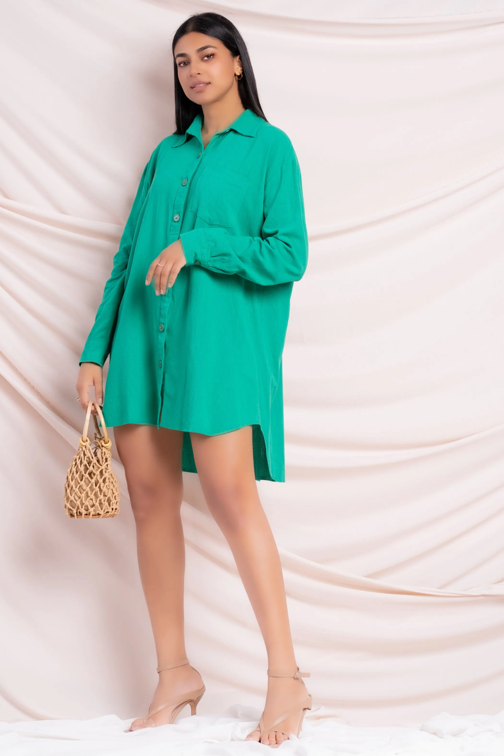 Green Oversized Shirt Dress