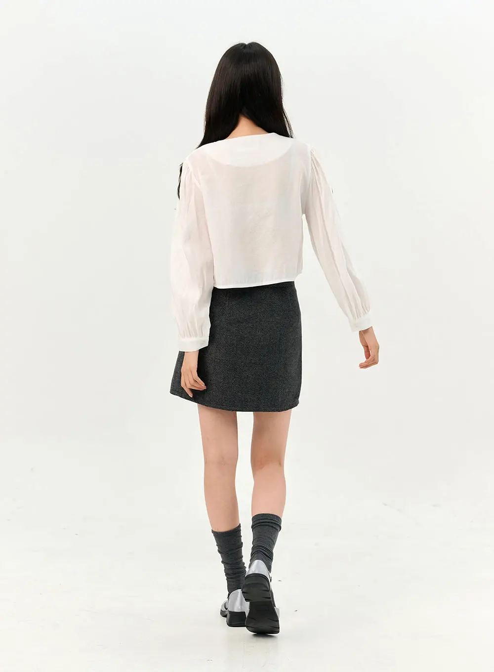 Herringbone Wool Blend Mini Skirt OO327