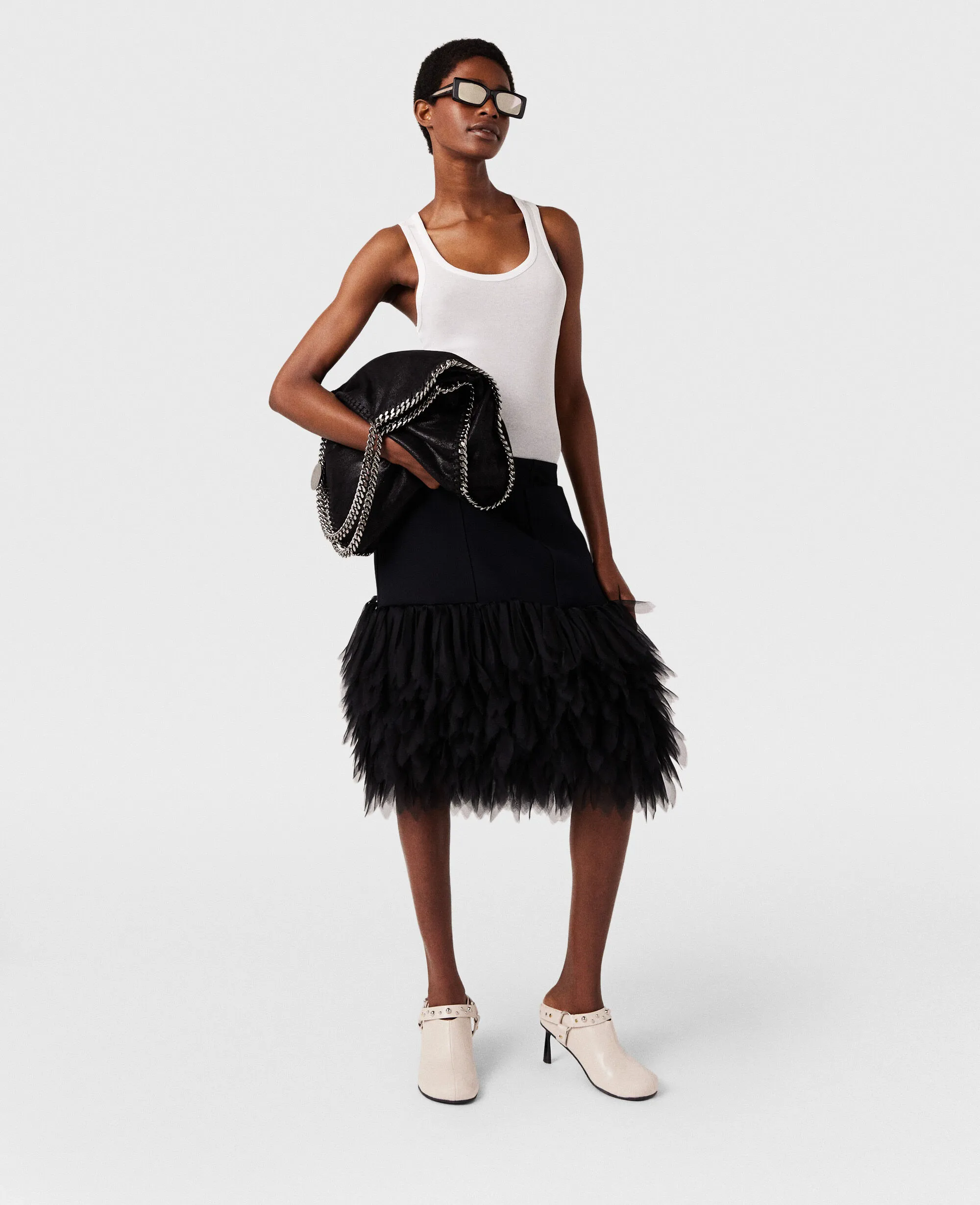 High-Rise Feather Midi Skirt