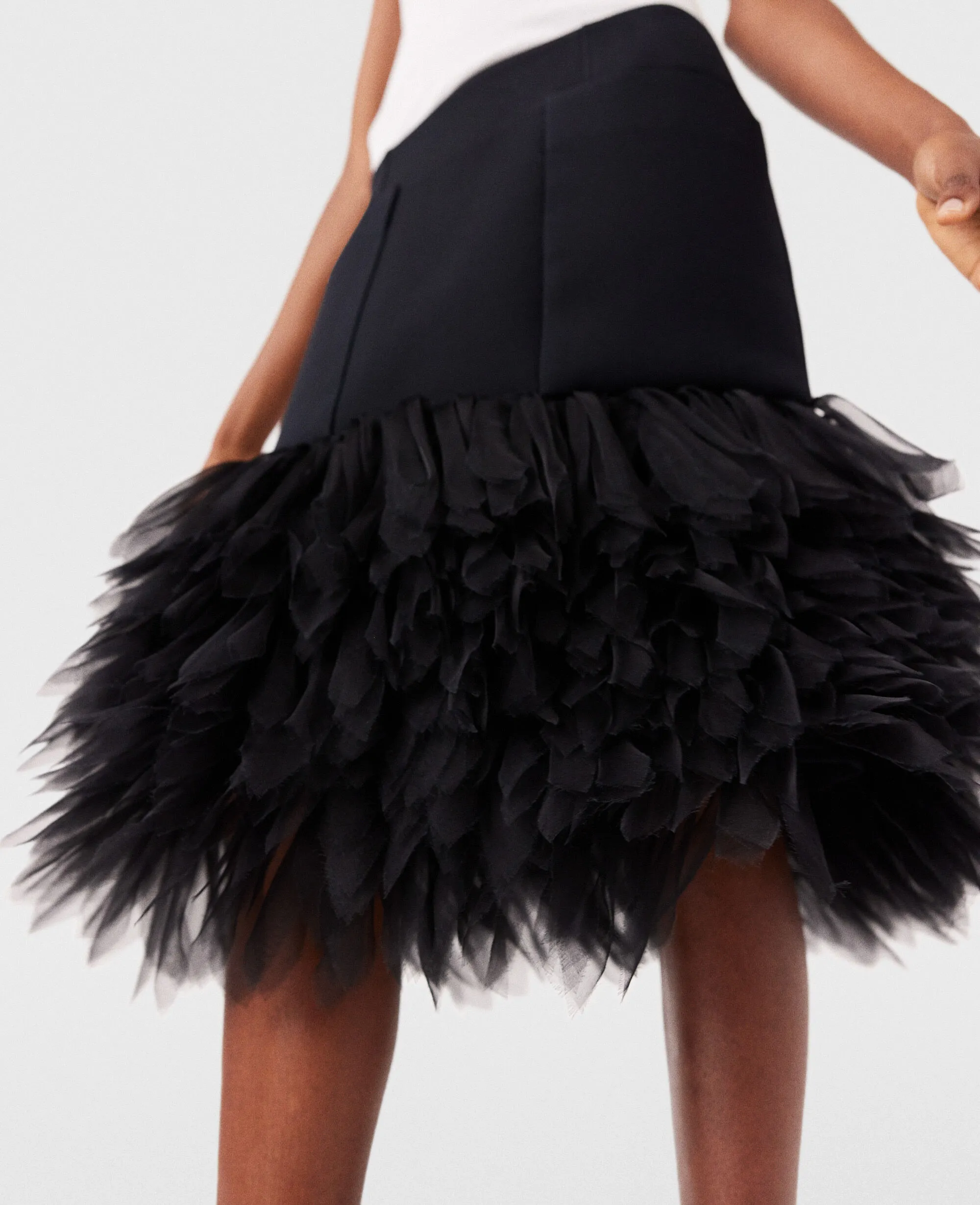 High-Rise Feather Midi Skirt