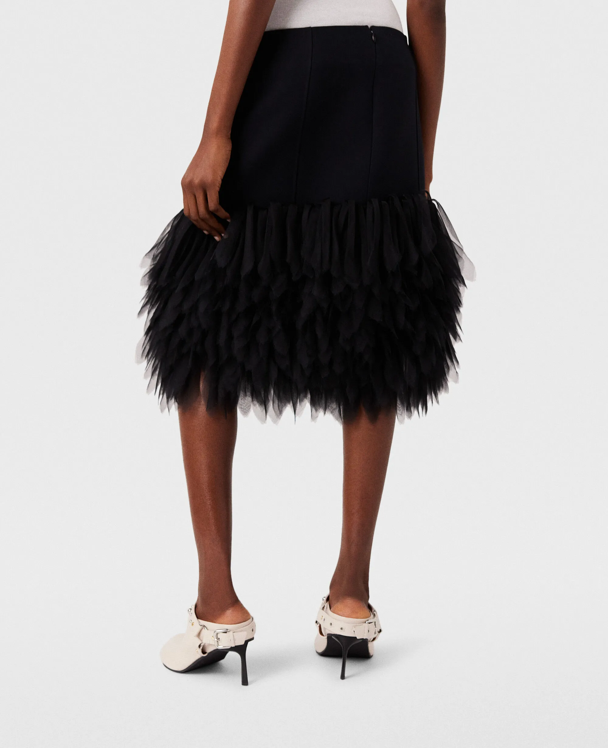 High-Rise Feather Midi Skirt