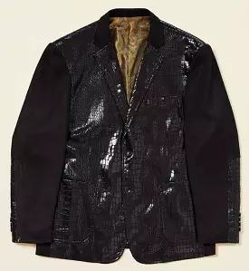 Inserch Sueded Alligator Print Combo Blazer BL565-01 Black (FINAL SALE)  (SIZE L, 3XL ONLY)