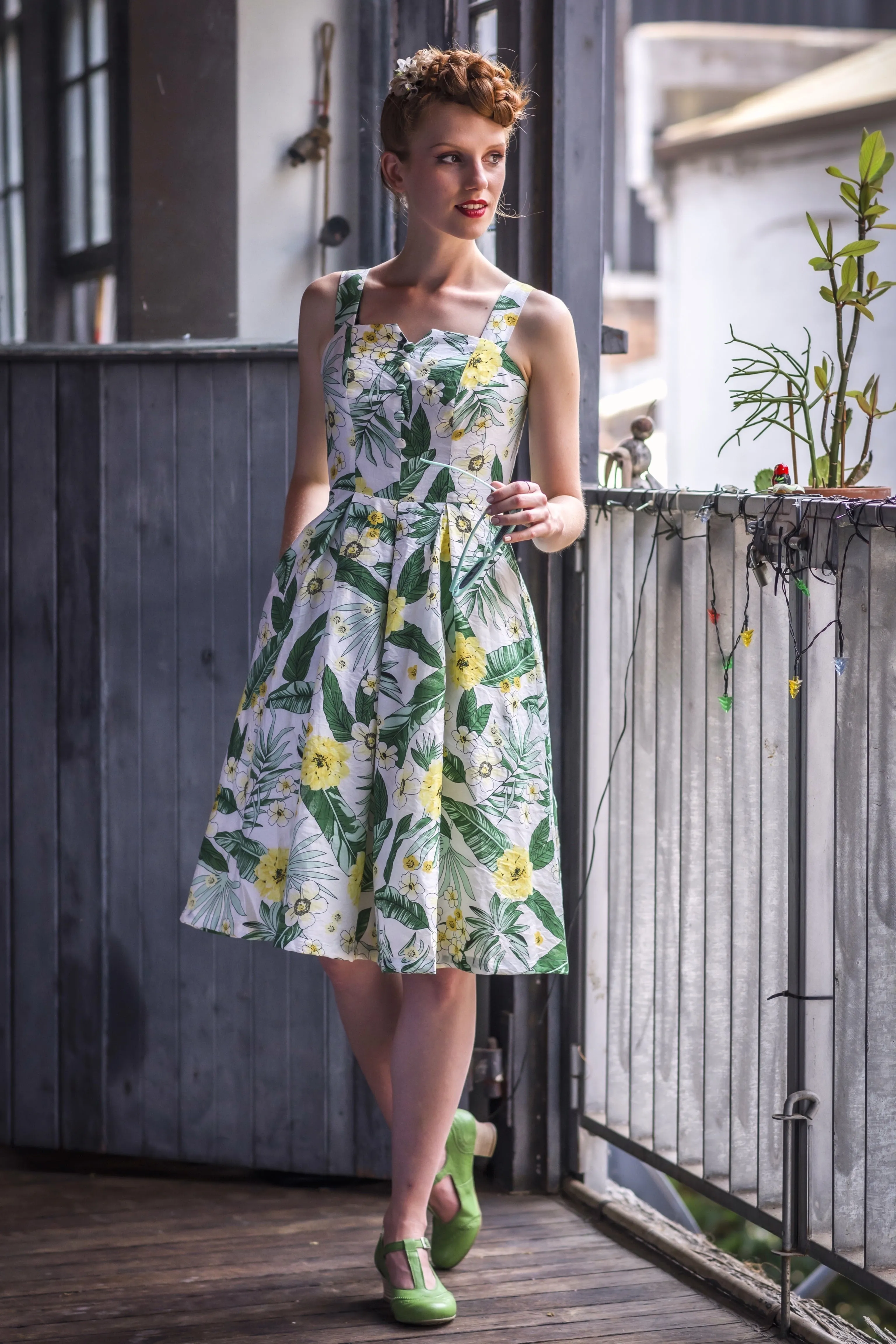 Jade Mustard & Green Floral Dress