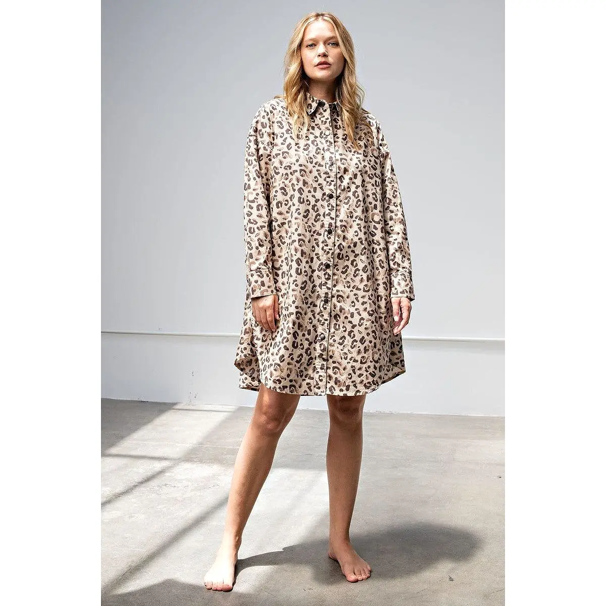 Leopard/animal Printed Shirt Dress